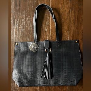 Ulta Beauty Tote Bag Large Navy Blue with Rose Gold Accents and Snap Closure